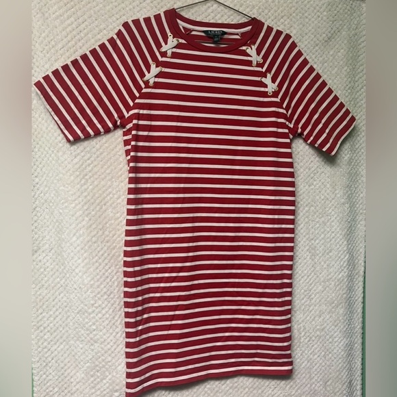 Ralph Lauren Dresses & Skirts - Lauren Ralph Lauren T-Shirt Dress Red White Striped Short Sleeve Knit Medium
